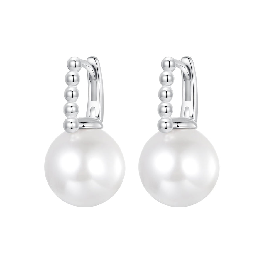 925 Sterling Silver Earrings with White Gold Plating and Shell Pearl for Women