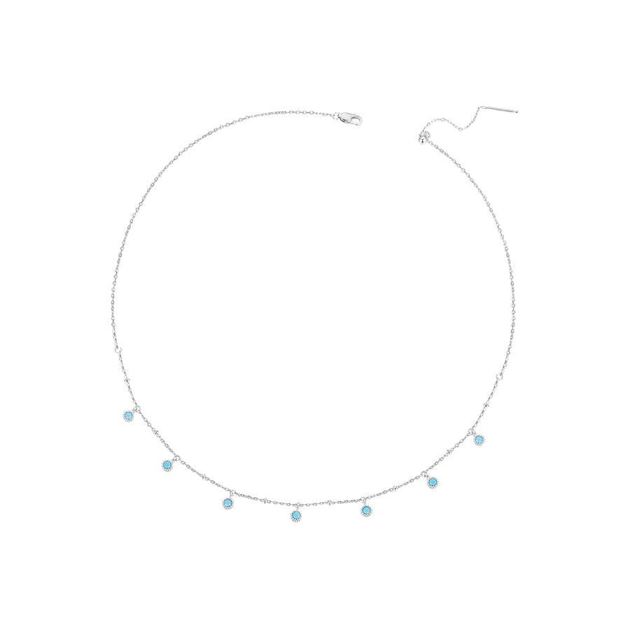 925 Sterling Silver Necklace with Synthetic Turquoise in White Gold, Adjustable 450mm for Women