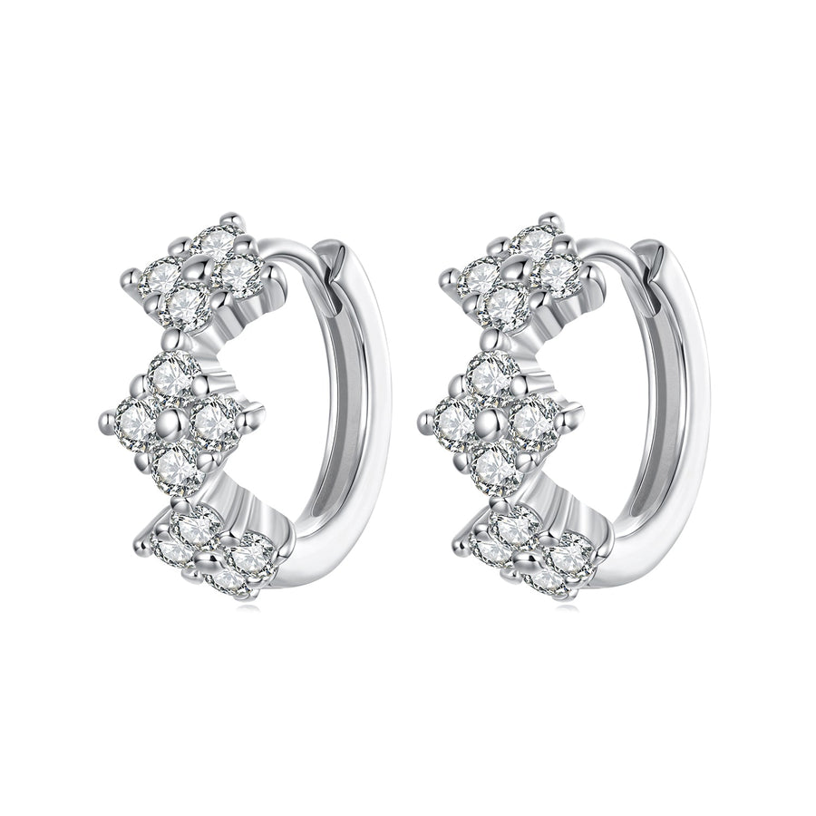 925 Sterling Silver Earrings with Pavé Setting CZ - 1.2*0.65cm, White Gold Plated for Women