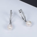 925 Sterling Silver Freshwater Pearl Earrings with Pavé Setting CZ for Women