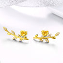 925 Sterling Silver Earrings with Gold Plating and CZ - 0.9x2.5cm for Women