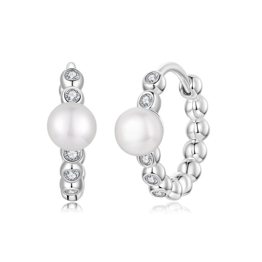925 Sterling Silver White Gold Plated Moissanite & Pearl Earrings for Women