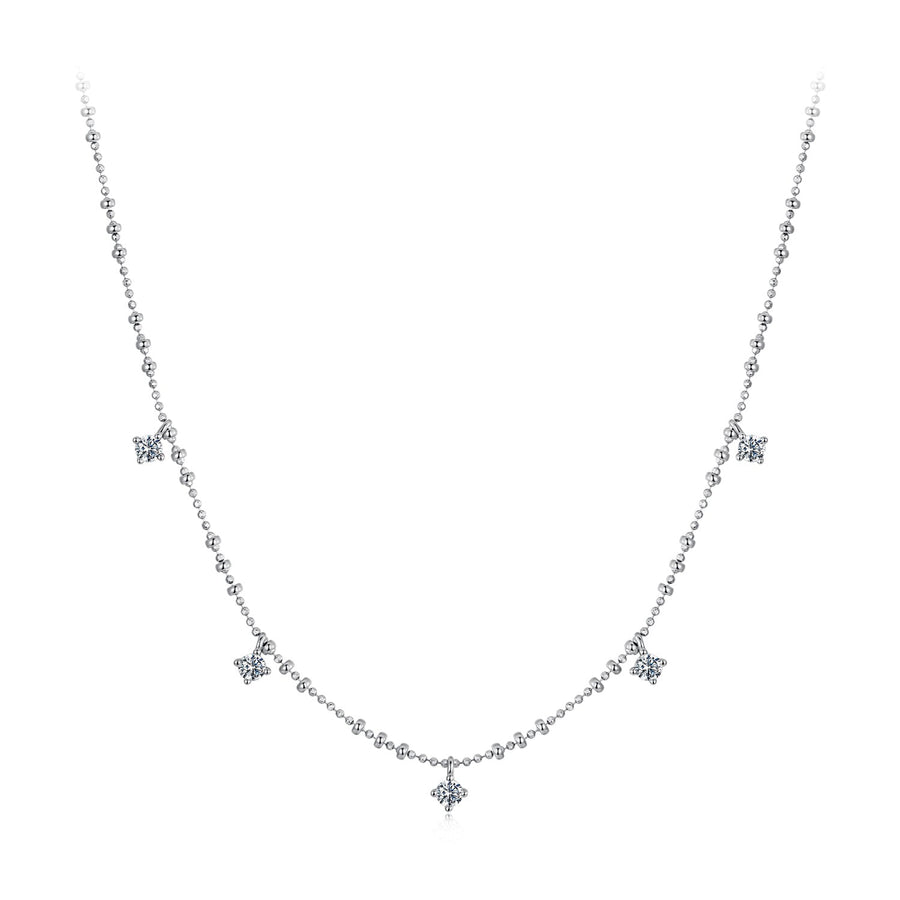 925 Sterling Silver 0.10ct Moissanite Necklace in White Gold, 40+5cm Chain for Women