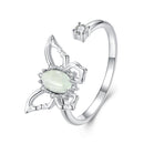 925 Sterling Silver & Natural Jade Pavé Setting Ring for Women