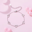 925 Sterling Silver 15+6cm 0.8cm Heart White Gold Plated Bracelet for Women