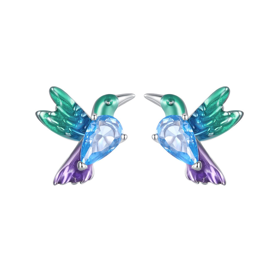 925 Sterling Silver White Gold Plated Earrings with Enamel and CZ - 10*8mm