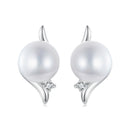 925 Sterling Silver Natural Pearl & CZ Earrings Plated in Platinum