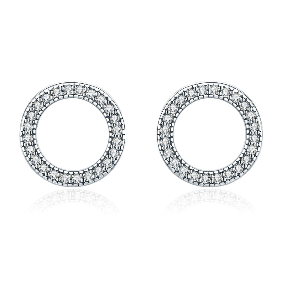 925 Sterling Silver Oxidized Pavé Setting CZ Earrings 1.1cm for Women