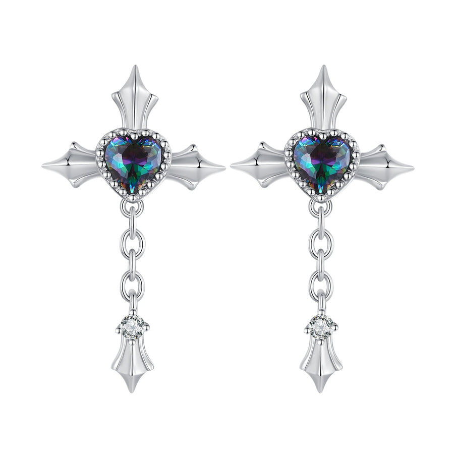 925 Sterling Silver Earrings with CZ and Glass, 24x13mm for Women