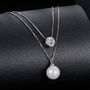 925 Sterling Silver Moissanite & Quality Shell Pearl Necklace for Women - 40+5cm, White Gold Plated