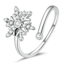 925 Sterling Silver Snowflake Ring with Pavé Setting CZ and Oxidized Finish for Women