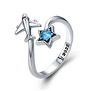 S925 Sterling Silver Star and Airplane Ring Set for Women