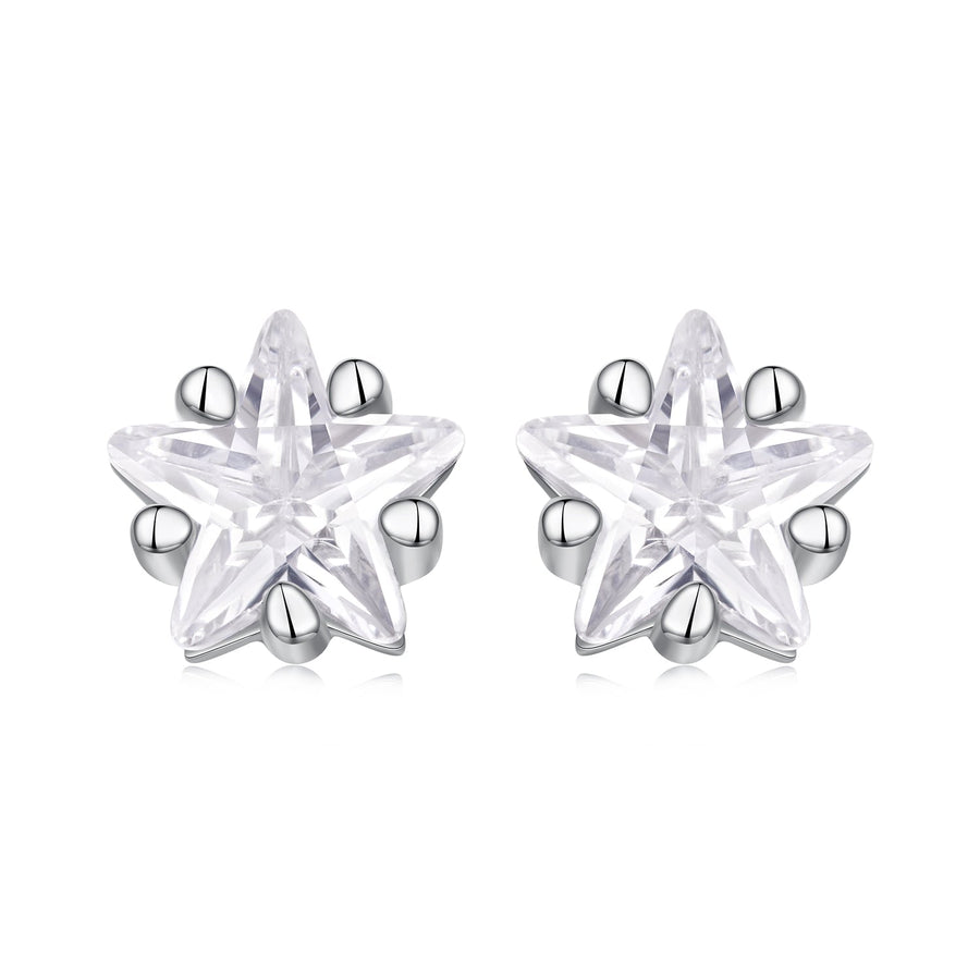 925 Sterling Silver White Gold Plated Earrings 0.5cm with CZ