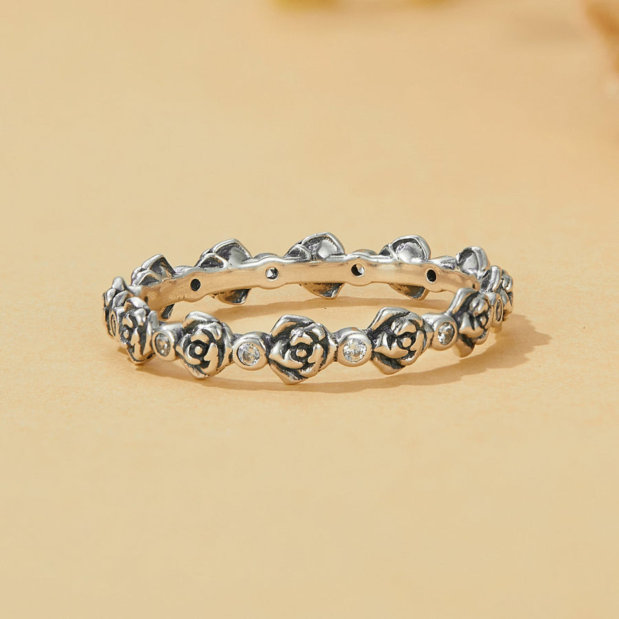 925 Sterling Silver Ring with Pavé Setting CZ - Size 6.0 - Oxidized Silver