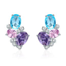 925 Sterling Silver Earrings with Transparent Glass, 1.6*1.1cm for Women