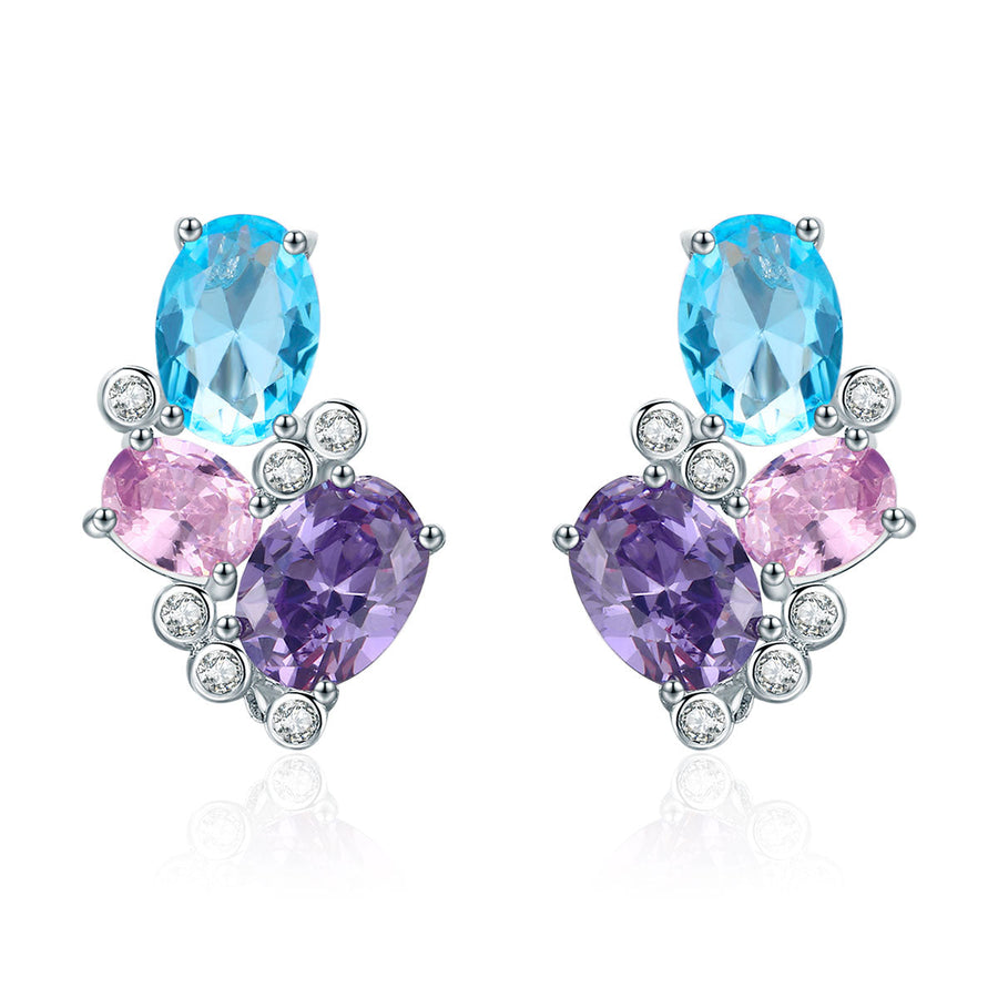 925 Sterling Silver Earrings with Transparent Glass, 1.6*1.1cm for Women