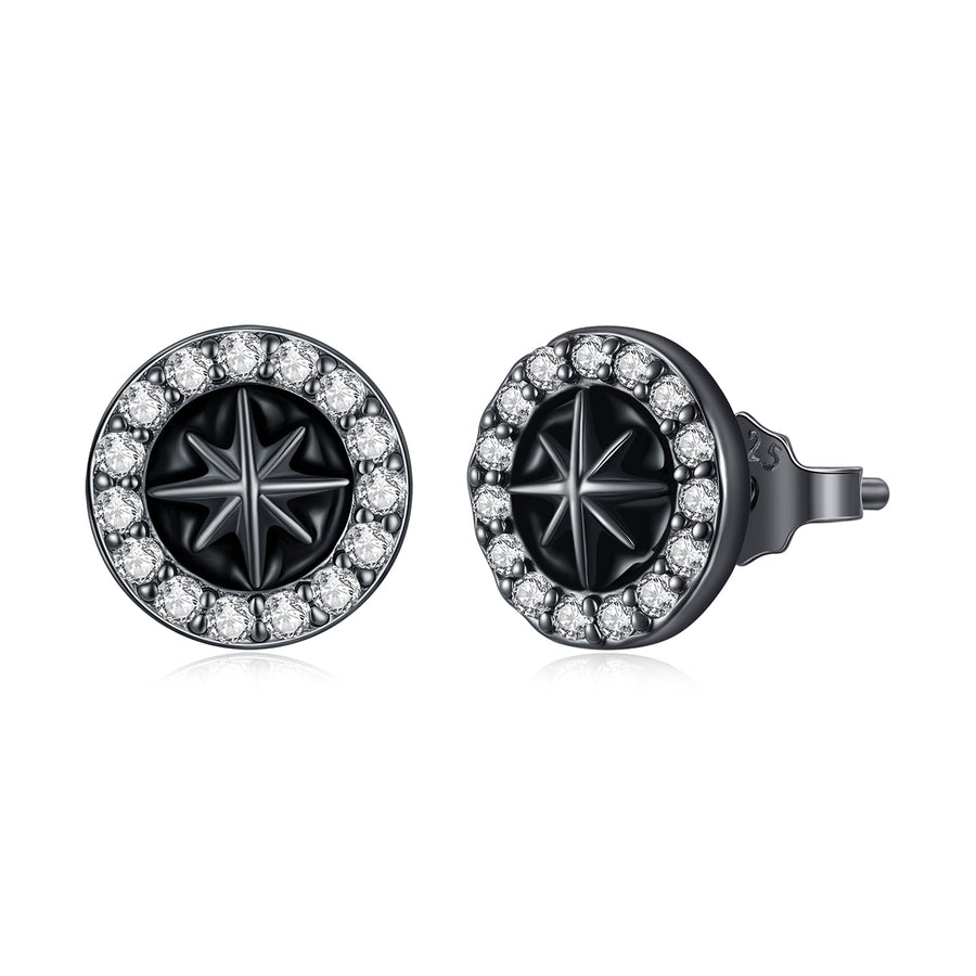 925 Sterling Silver Black Gold Plated Pavé CZ Earrings with Enamel for Women