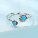 925 Sterling Silver Synthetic Turquoise Ring for Women - Oxidized Silver, Width: 0.12cm, Size: 0.5-0.7cm