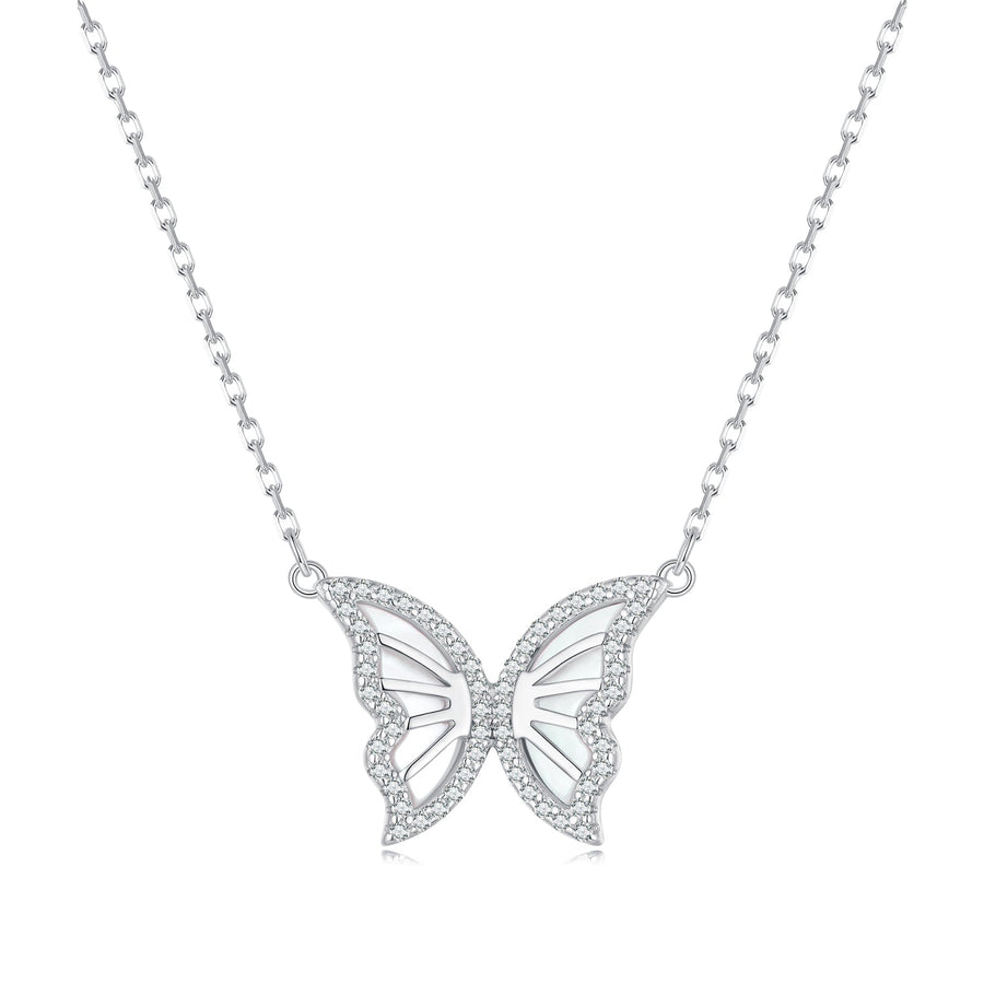 S925 Sterling Silver Plated Nacre & CZ Necklace, 40+5cm for Women