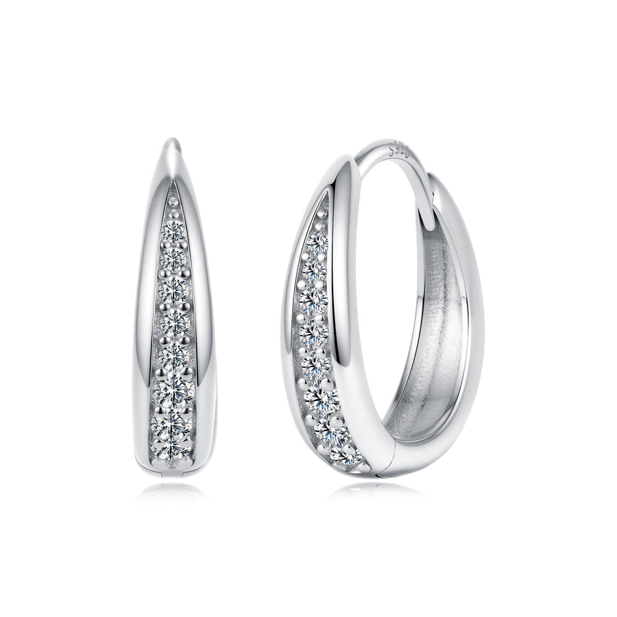 925 Sterling Silver White Gold Plated 1.3cm Moissanite Hoop Earrings for Women