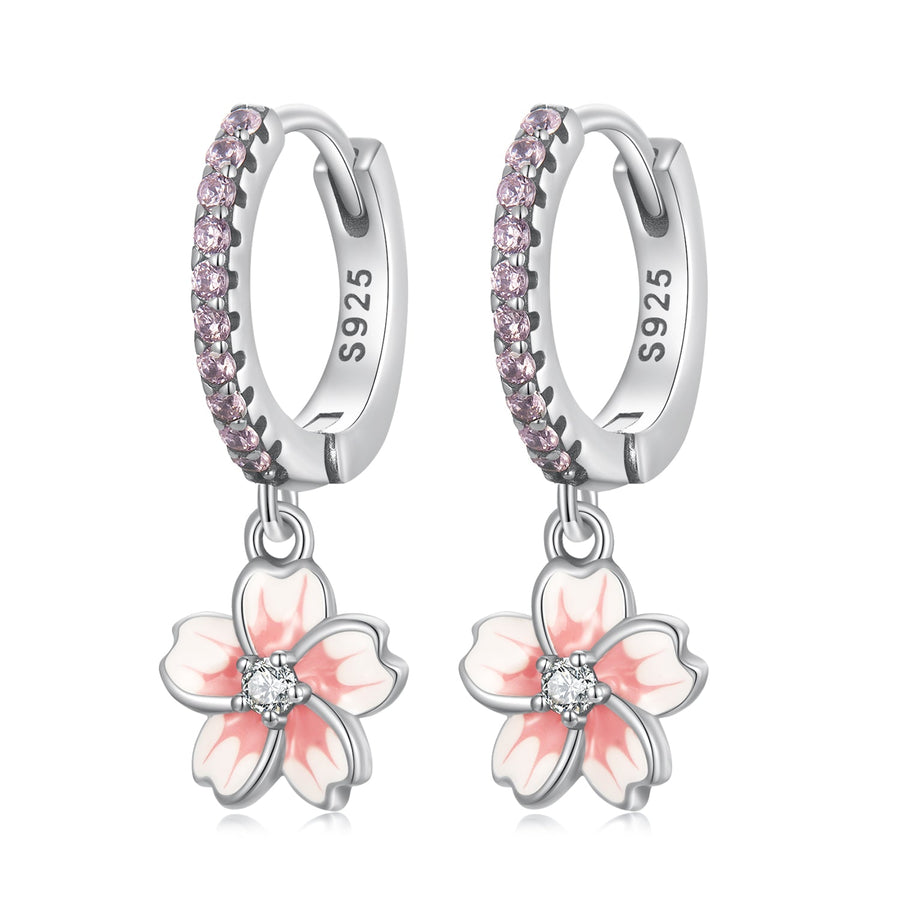 925 Sterling Silver Earrings with CZ and Enamel, 2.2x0.8m, for Women