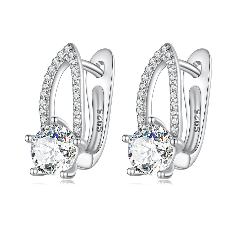 925 Sterling Silver Earrings with CZ Pavé Setting, 1.4*0.62cm for Women
