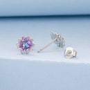 925 Sterling Silver Earrings with Pavé CZ and Enamel Process, 0.8cm, White Gold Plated for Women