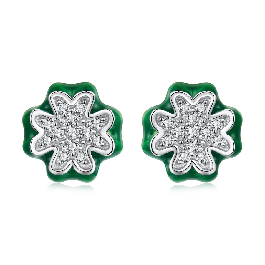 925 Sterling Silver Earrings with Pavé Set CZ & White Gold Plating, 0.75cm for Women