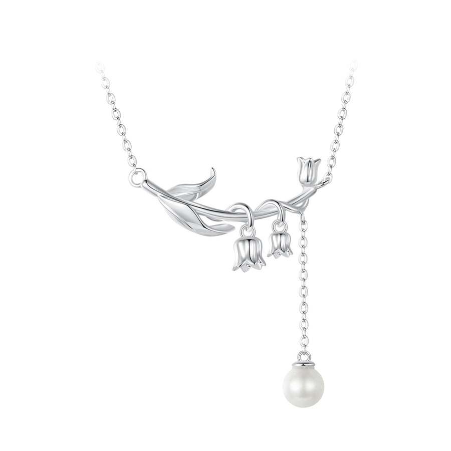 925 Sterling Silver Necklace with Quality Shell Pearl & Platinum Plating, 380mm Length for Women