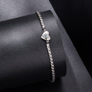 925 Sterling Silver Moissanite Heart Bracelet for Women - Silver - 15+6cm Length, 0.3cm Thickness