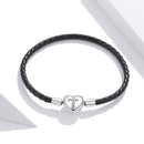 925 Sterling Silver Leather 17cm Bracelet with Oxidized CZ for Women