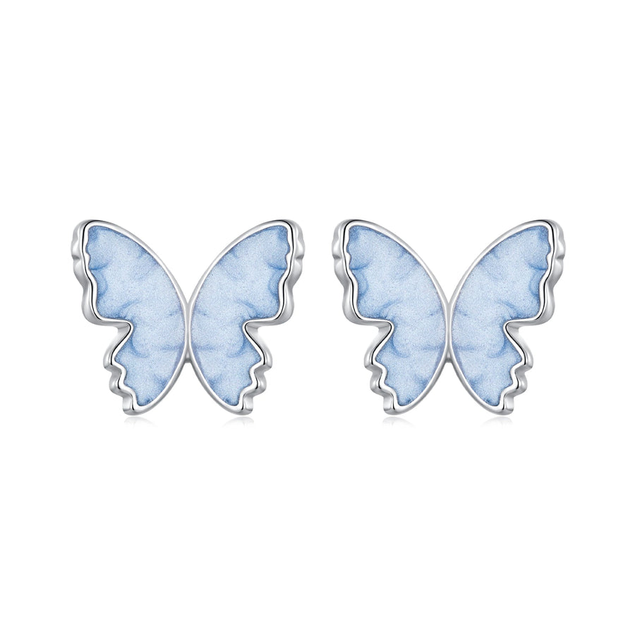925 Sterling Silver Enamel White Gold Plated Earrings for Women - 1.0x1.2cm