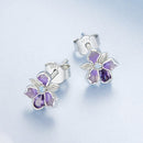 925 Sterling Silver Earrings with Nano Opal Stone and CZ, White Gold Plated, 0.7cm, for Women