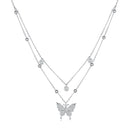 925 Sterling Silver Butterfly Necklace with Pavé Setting CZ, 40cm Length for Women
