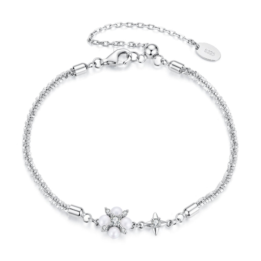 925 Sterling Silver Adjustable Moissanite & Natural Pearl Bracelet for Women