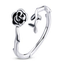 925 Sterling Silver & Oxidized Silver 0.15 cm Width Rose Ring for Women