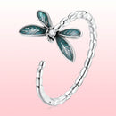 925 Sterling Silver Dragonfly Ring with Enamel & CZ for Women