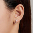 925 Sterling Silver Earrings with Pavé Setting CZ, Oxidized Silver, 1.2x0.5cm for Women