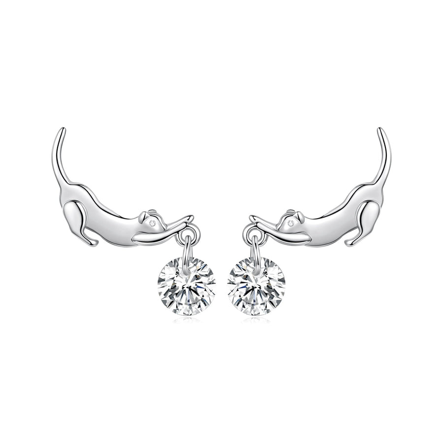 925 Sterling Silver White Gold Plated CZ Earrings 1.6x1.7cm for Women