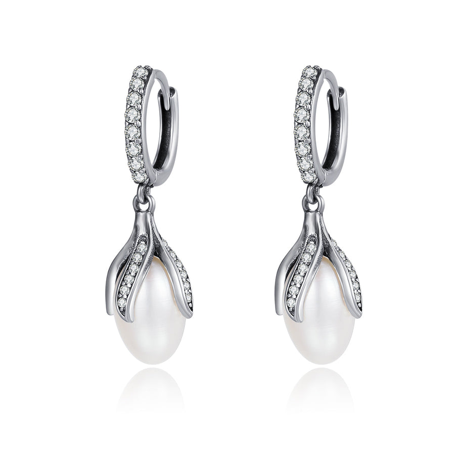 925 Sterling Silver Oxidized Silver Freshwater Pearl Earrings