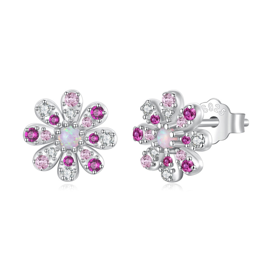 925 Sterling Silver Earrings with Synthetic Opal and CZ