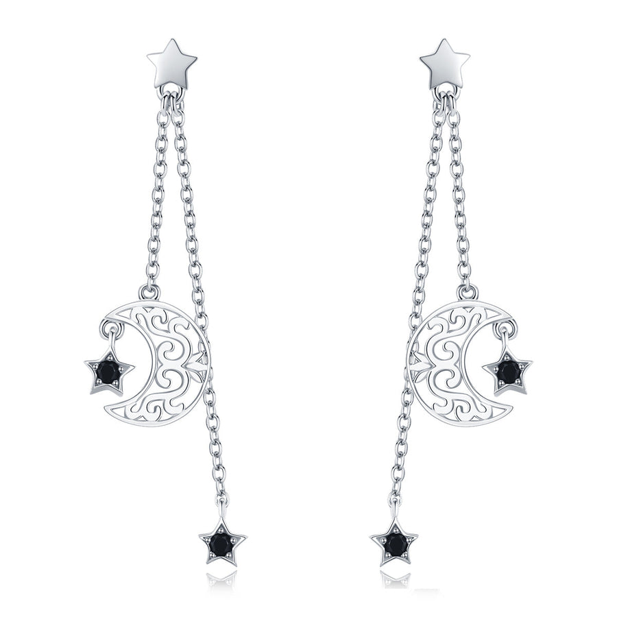 925 Sterling Silver Earrings with Plated Platinum and CZ - 4.4 x 1.0 cm for Women