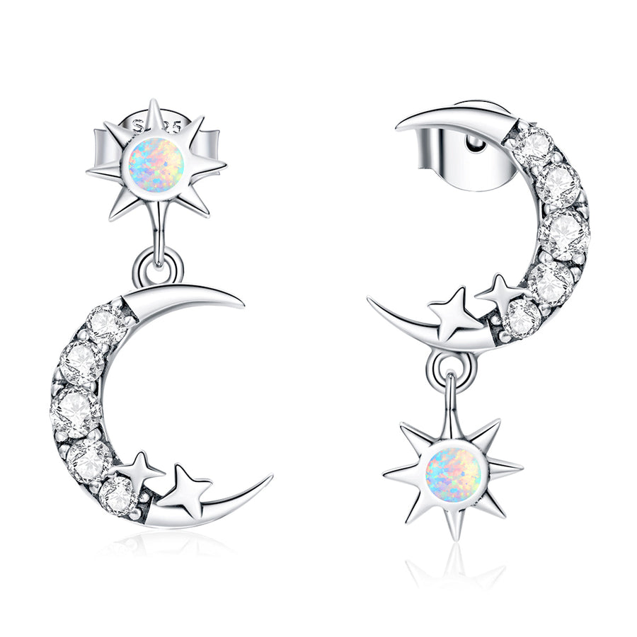 925 Sterling Silver Earrings with Translucent Opal and CZ in Oxidized Finish