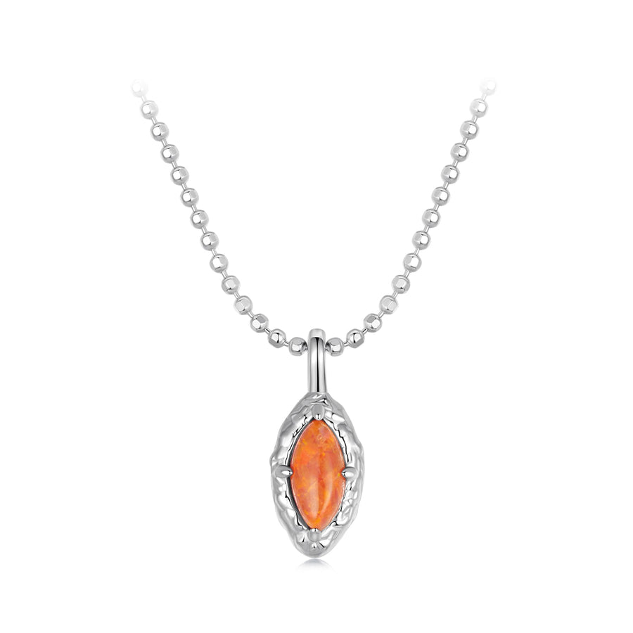 925 Sterling Silver Necklace with Synthetic Opal Pendant, 45cm, Plated White Gold for Women