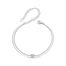 925 Sterling Silver White Gold Plated Heart-Shaped Bracelet with CZ, Length 150+60mm