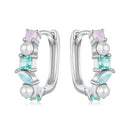 925 Sterling Silver Earrings with Nano Opal, Shell Pearl and Glass, 1.4cm for Women