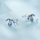 925 Sterling Silver Earrings with Pavé Setting CZ, 7x15mm, Plated Platinum for Women