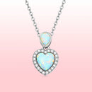 925 Sterling Silver Genuine Translucent Opal Necklace with CZ for Women