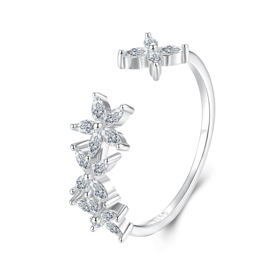 925 Sterling Silver White Gold Plated Pavé Setting CZ Flower Ring for Women