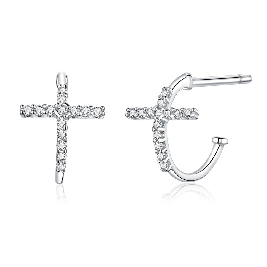 S925 Sterling Silver Earrings with Pavé Set CZ in Platinum Finish